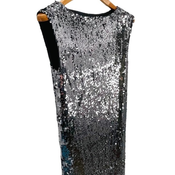 Alice + Olivia Gunmetal Silver Sequin Bateau Neck Sheath Party Dress Size S - Picture 7 of 9